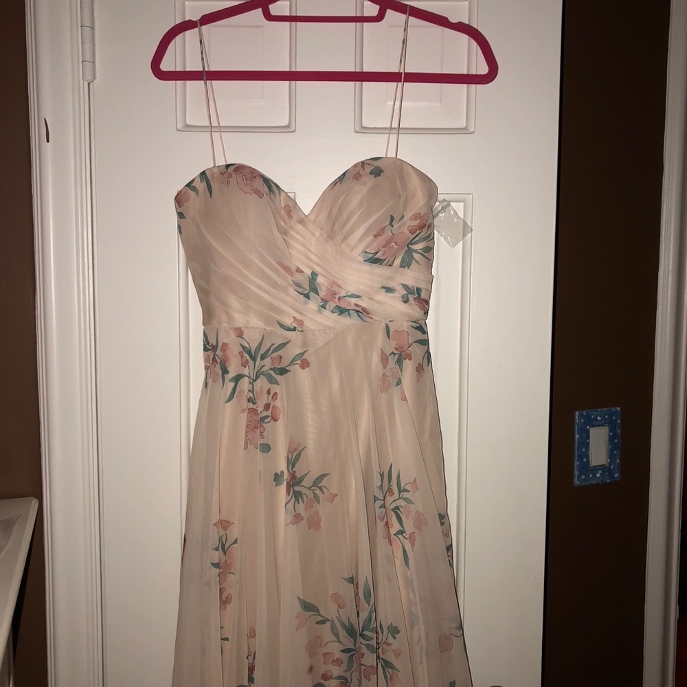 NEVER WORN Floor-length floral blush-tone gown